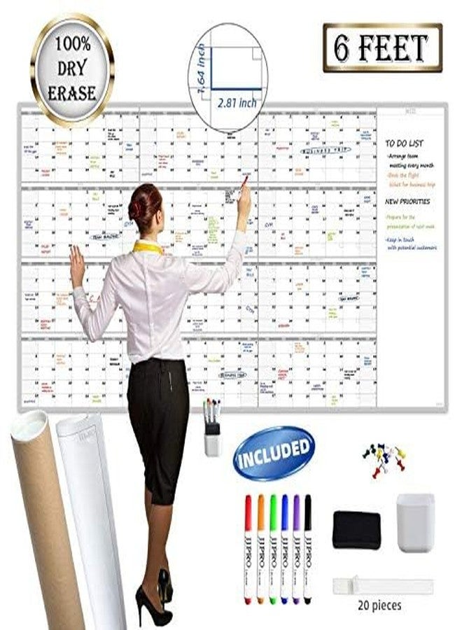 JJPRO Large Reusable Dry Erase Yearly Wall Calendar - Jumbo Premium Laminated 12 month Task Organizer - 38"x72" Undated Annual Planner for Home, Office, School Projects - Image 2